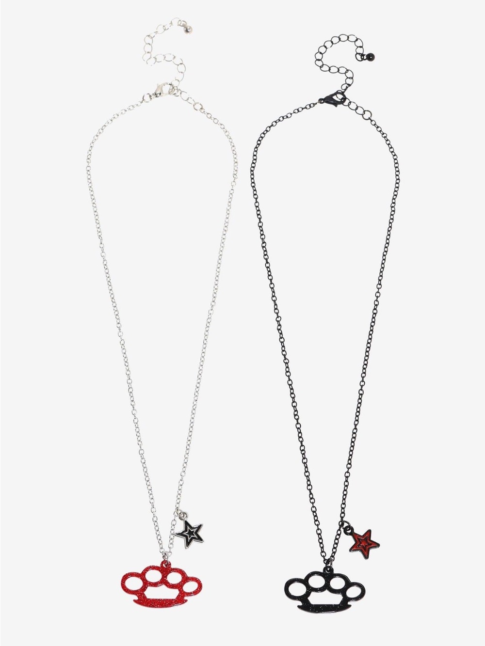 Women's Star Charm Knuckle Pendant Necklace - Silver and Black